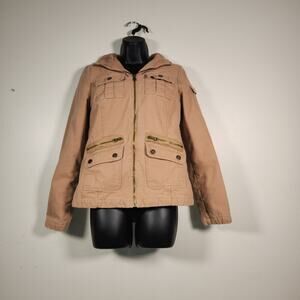 MOSSIMO SUPPLY CO Chore Coat Womens Small S Utility Pockets Hooded 
Quilted VTG